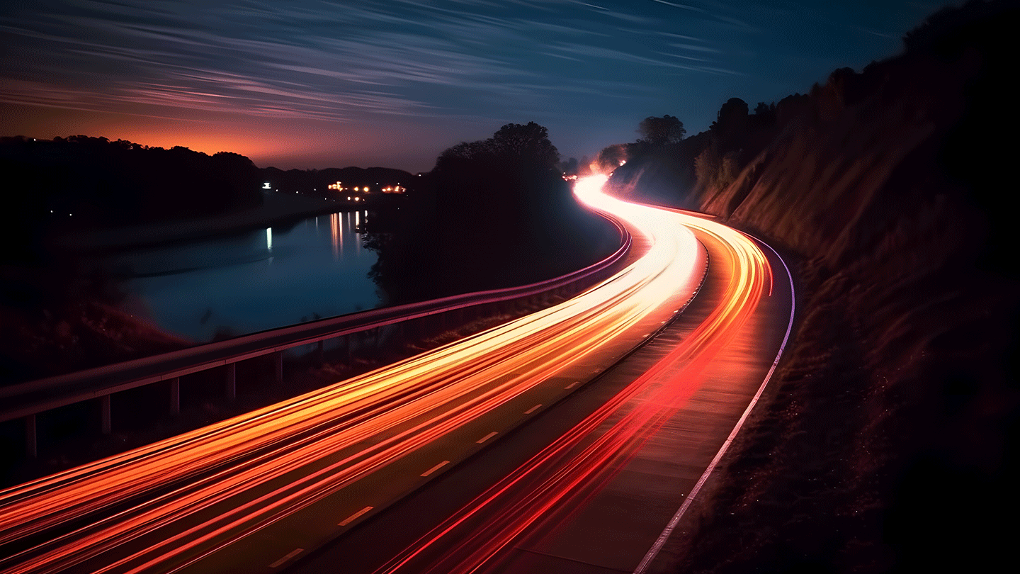 Road with light trails